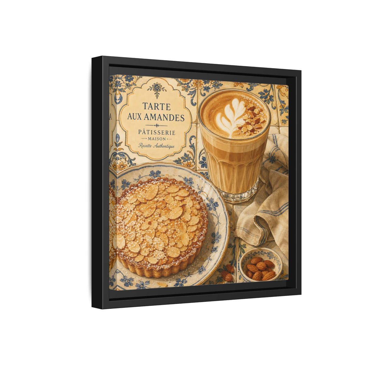 Side Mockup 18. Vintage Almond Tart Warm Beige Food shown as stretched canvas wall art