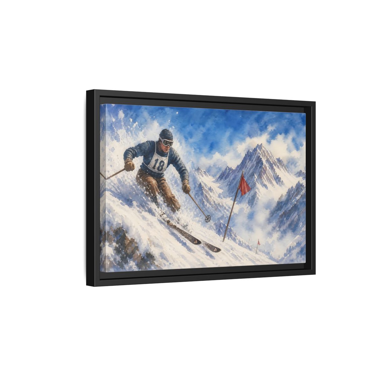Side Mockup 6. Vintage Alpine Ski Racer shown as framed canvas print