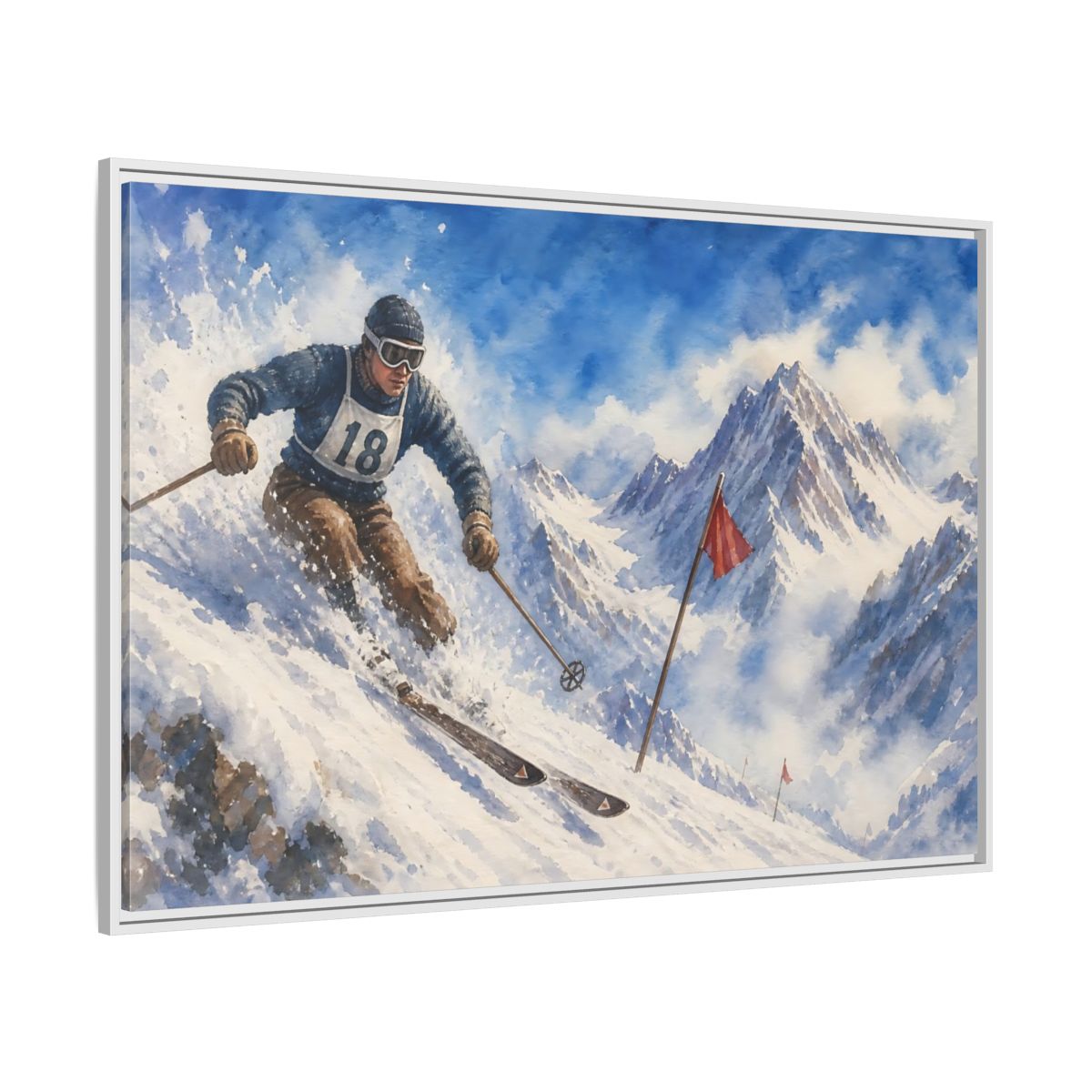 Side Mockup 7. Vintage Alpine Ski Racer shown as framed canvas print