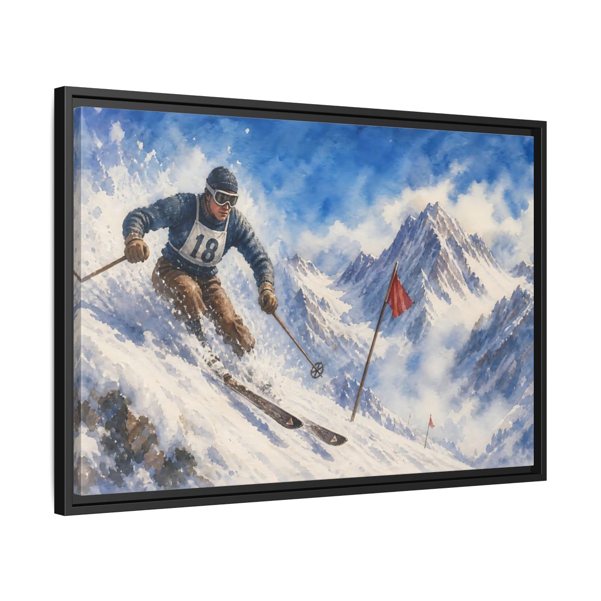 Side Mockup 14. Vintage Alpine Ski Racer shown as framed canvas print