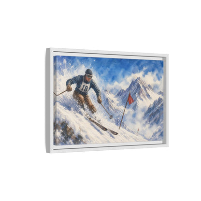 Side Mockup 4. Vintage Alpine Ski Racer shown as framed canvas print