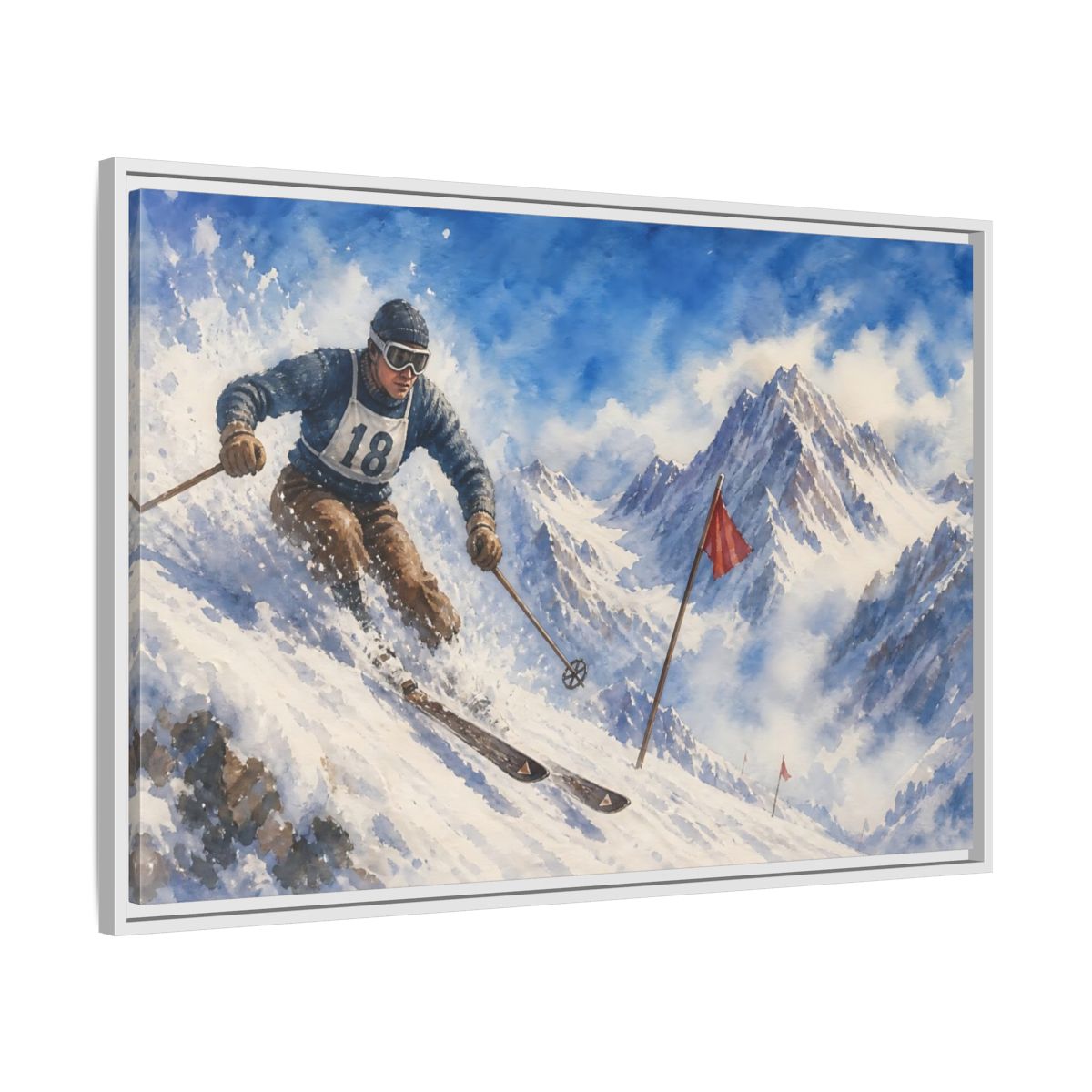 Side Mockup 9. Vintage Alpine Ski Racer shown as framed canvas print