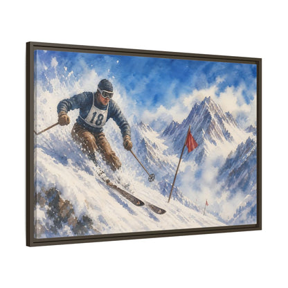 Main Mockup. Vintage Alpine Ski Racer shown as framed canvas print
