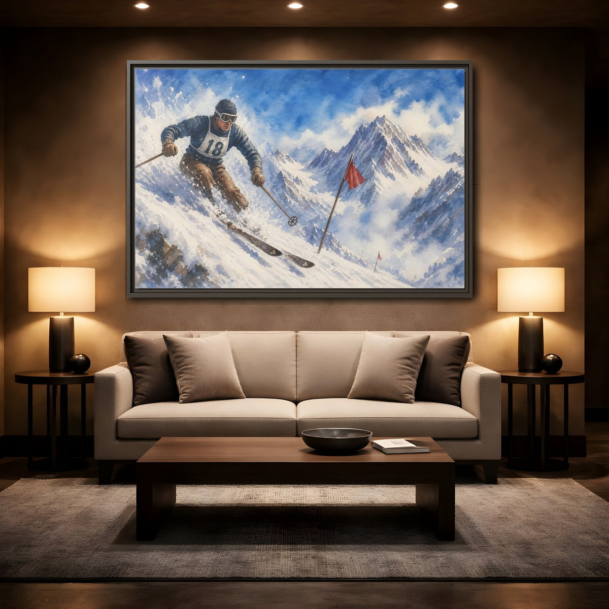 Mockup 2. Vintage Alpine Ski Racer shown as framed canvas print