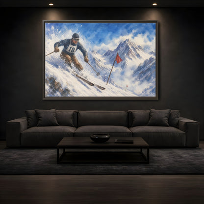 Mockup 3. Vintage Alpine Ski Racer shown as framed canvas print