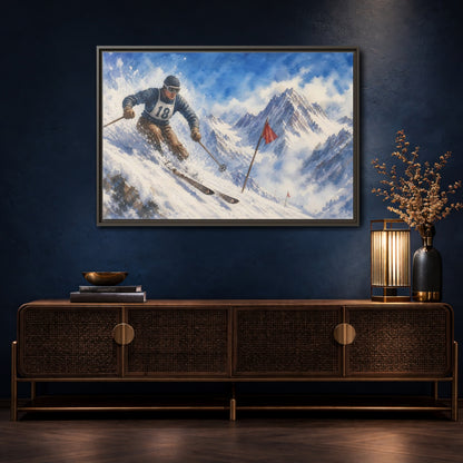 Mockup 4. Vintage Alpine Ski Racer shown as framed canvas print