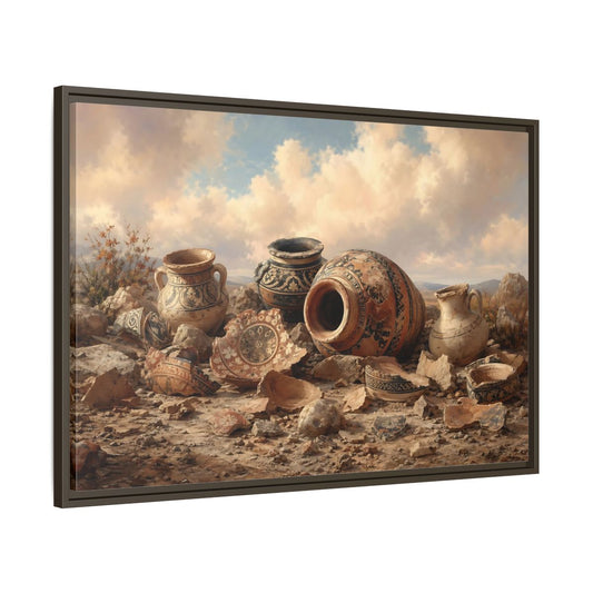 Main Mockup. Vintage Ancient Pottery Earthenware Brown shown as stretched canvas wall art