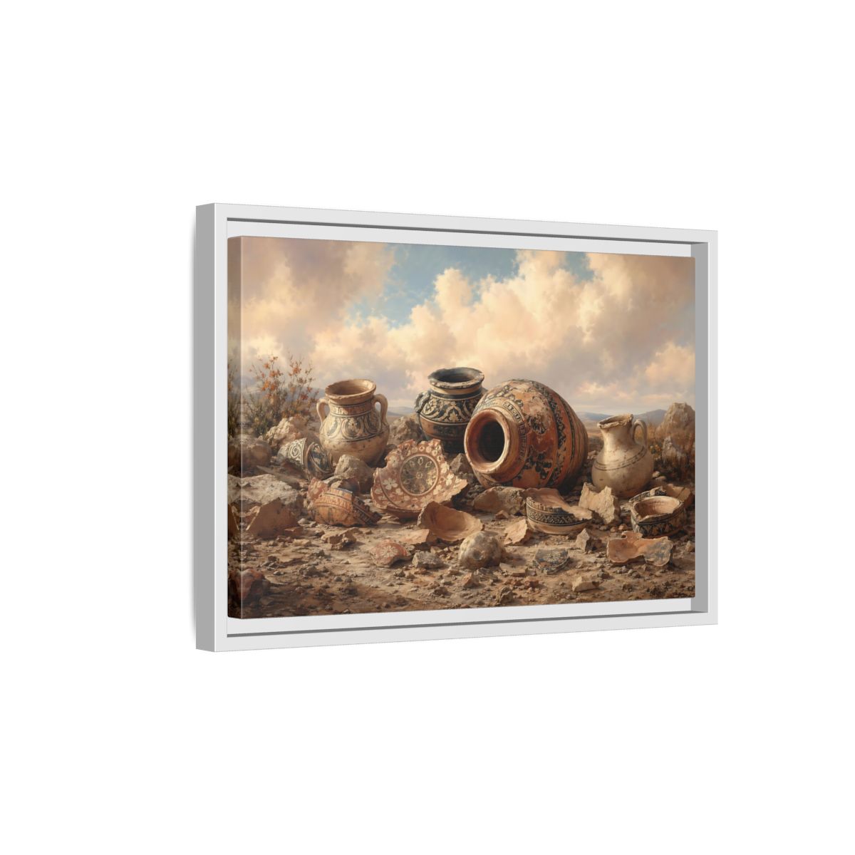 Side Mockup 4. Vintage Ancient Pottery Earthenware Brown shown as stretched canvas wall art