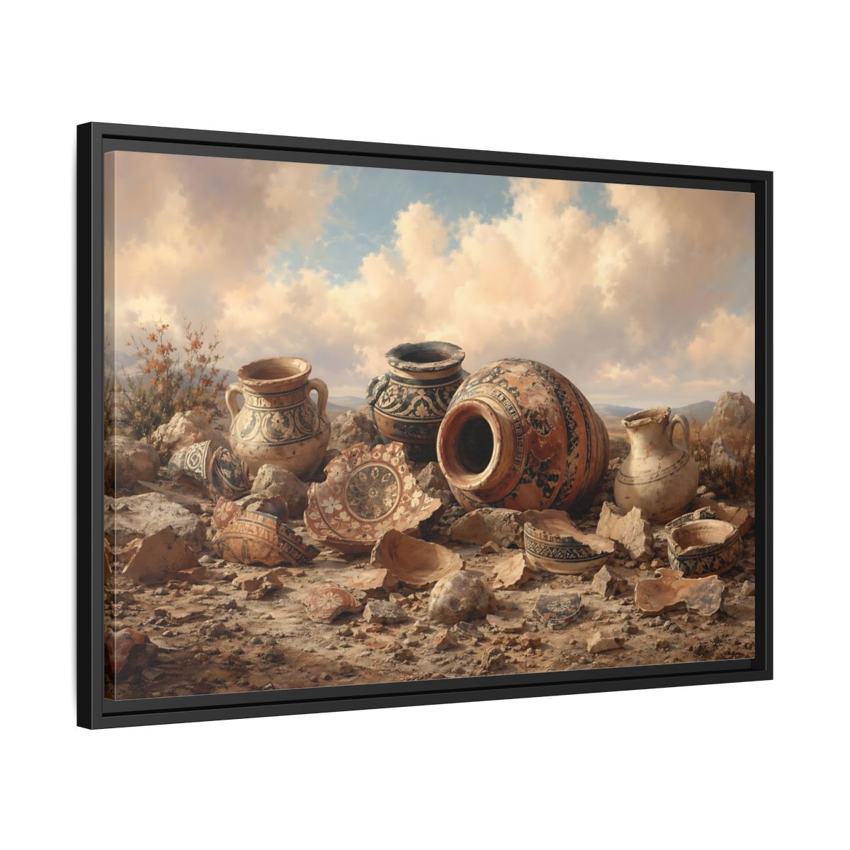 Side Mockup 14. Vintage Ancient Pottery Earthenware Brown shown as stretched canvas wall art
