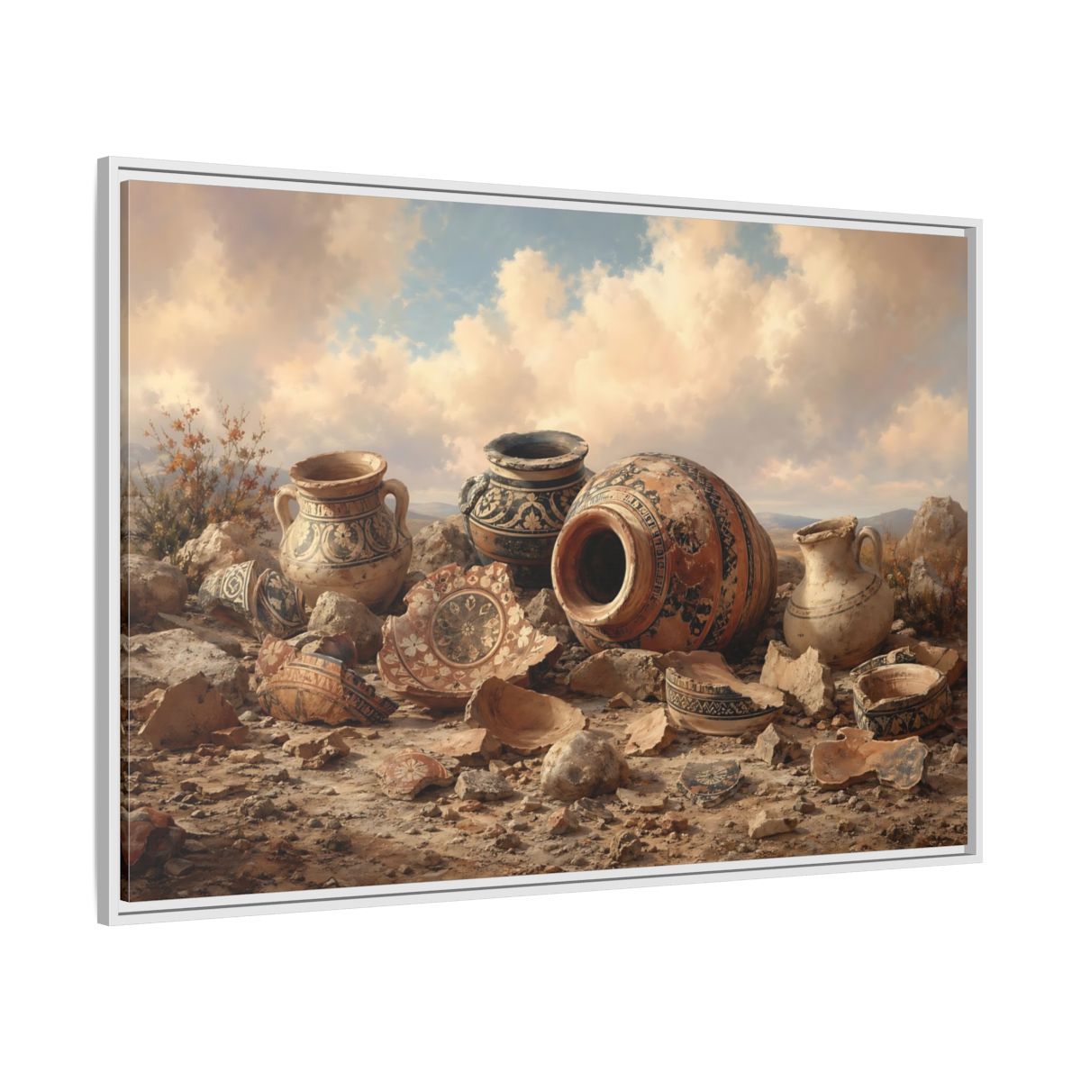 Side Mockup 7. Vintage Ancient Pottery Earthenware Brown shown as stretched canvas wall art