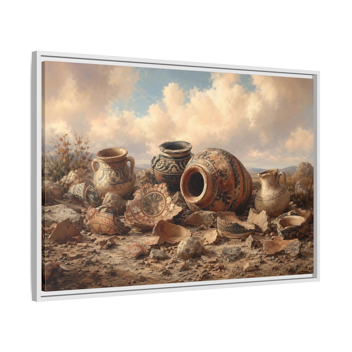 Side Mockup 9. Vintage Ancient Pottery Earthenware Brown shown as stretched canvas wall art