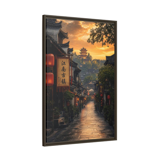 Main Mockup. Vintage Ancient Town Golden Ancient Town shown as stretched canvas wall art