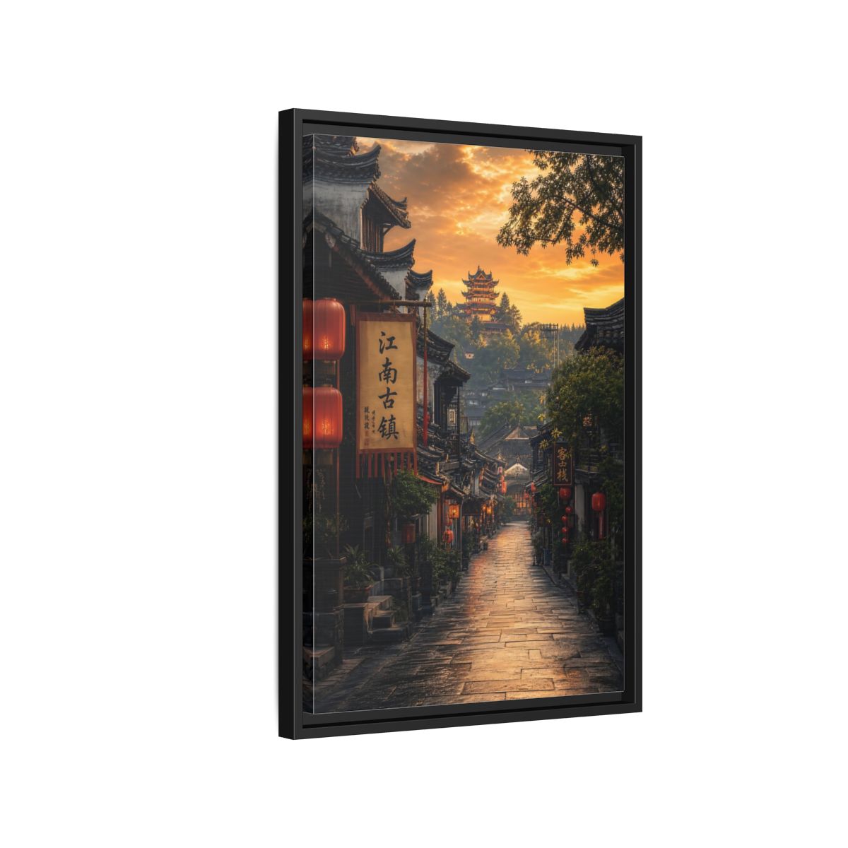 Side Mockup 3. Vintage Ancient Town Golden Ancient Town shown as stretched canvas wall art