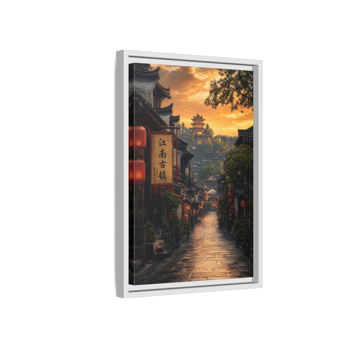 Side Mockup 4. Vintage Ancient Town Golden Ancient Town shown as stretched canvas wall art