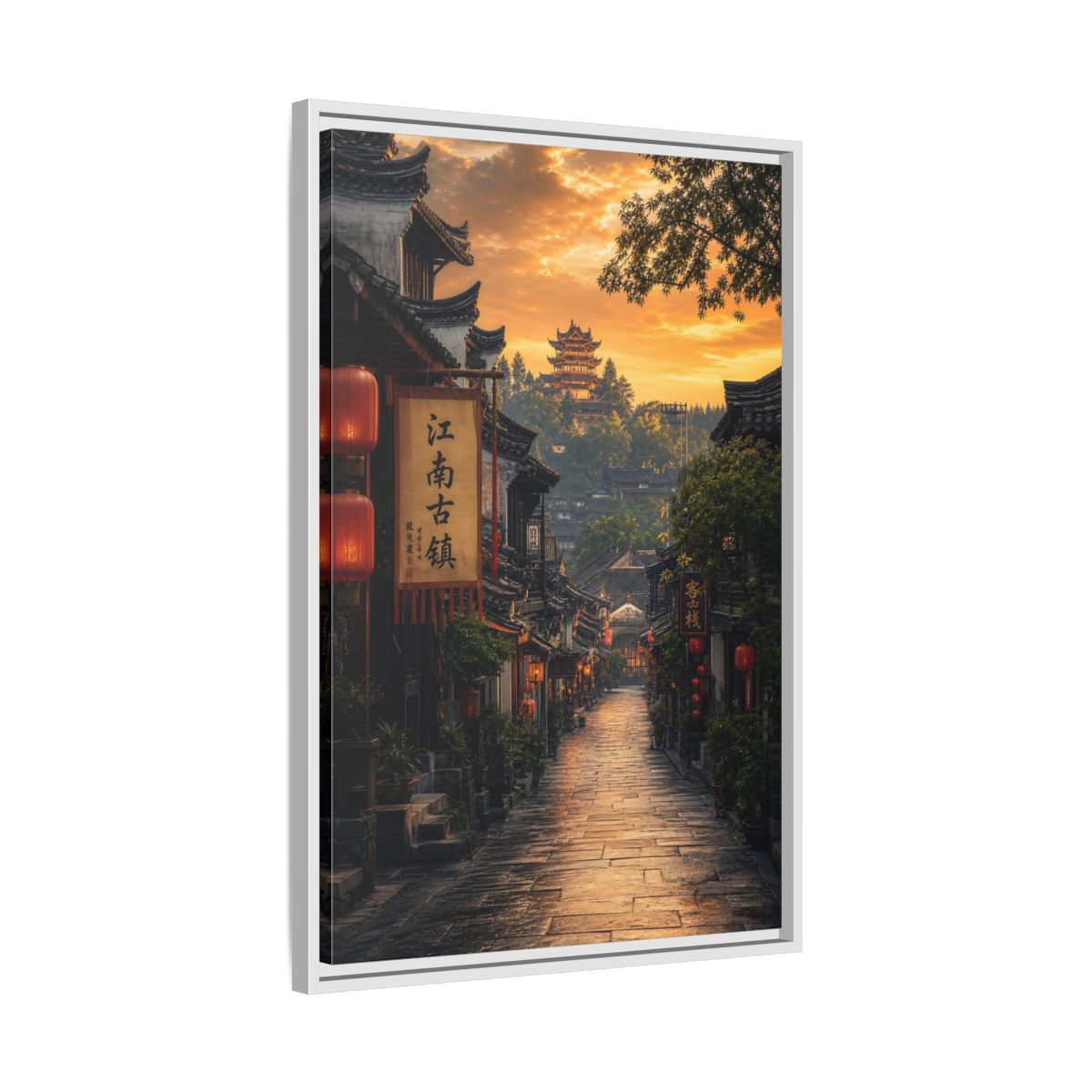 Side Mockup 10. Vintage Ancient Town Golden Ancient Town shown as stretched canvas wall art