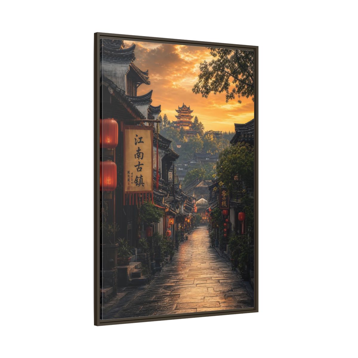 Side Mockup 8. Vintage Ancient Town Golden Ancient Town shown as stretched canvas wall art