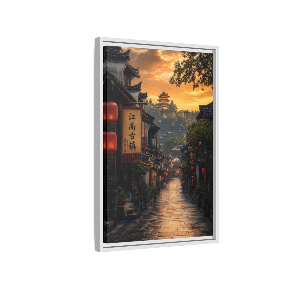 Side Mockup 1. Vintage Ancient Town Golden Ancient Town shown as stretched canvas wall art