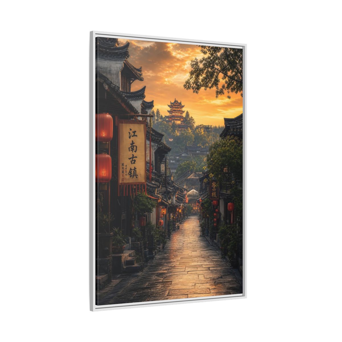 Side Mockup 7. Vintage Ancient Town Golden Ancient Town shown as stretched canvas wall art