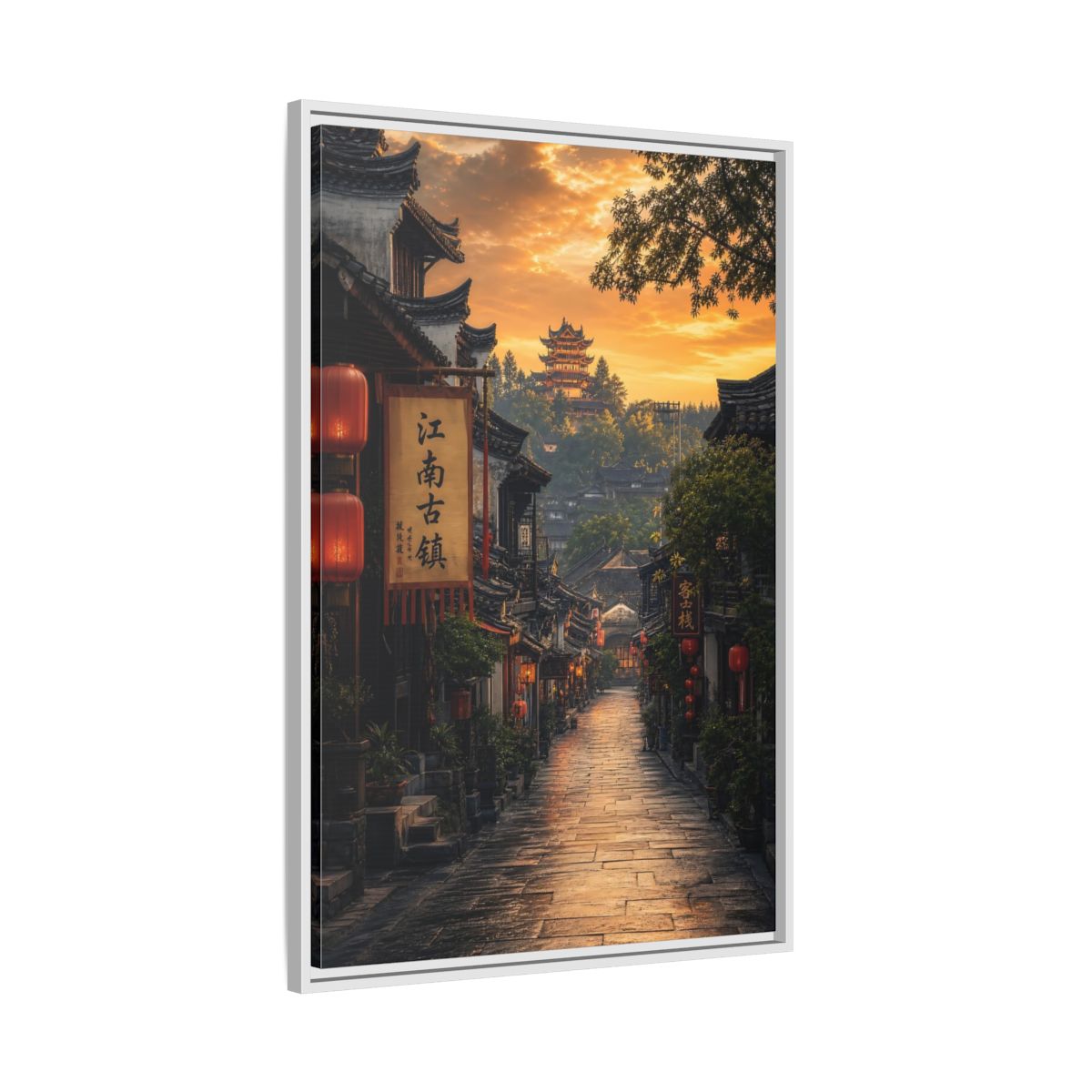 Side Mockup 9. Vintage Ancient Town Golden Ancient Town shown as stretched canvas wall art