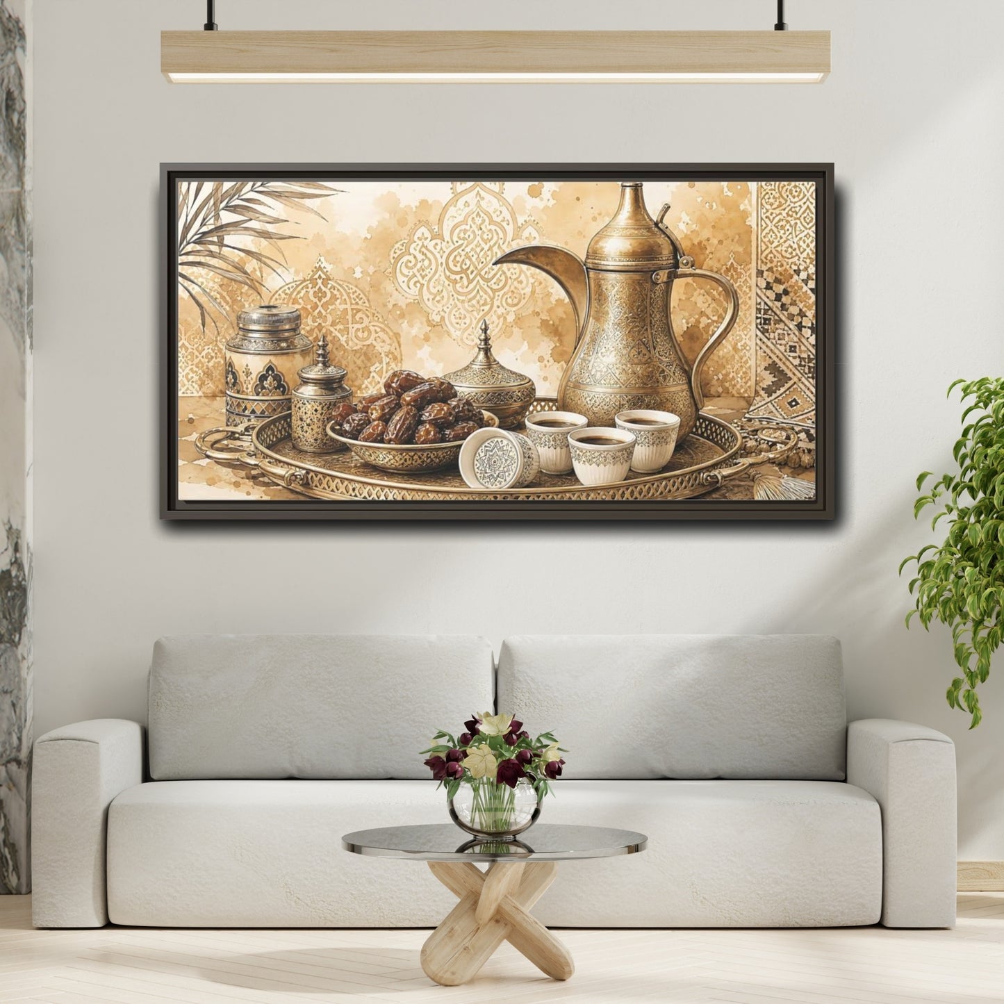 Mockup 2. Vintage Arabic Coffee Brown And Gold shown as framed canvas print