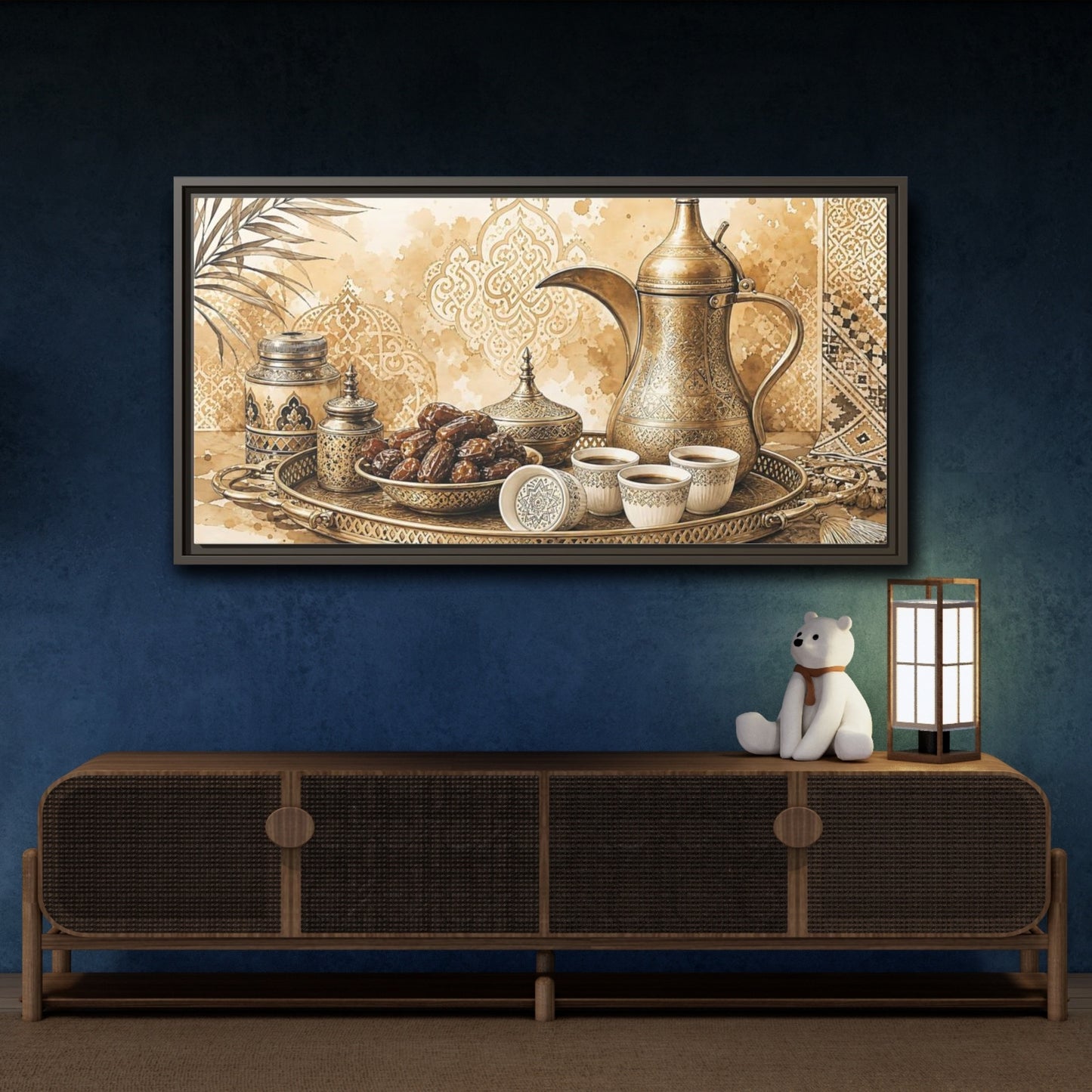 Mockup 4. Vintage Arabic Coffee Brown And Gold shown as framed canvas print
