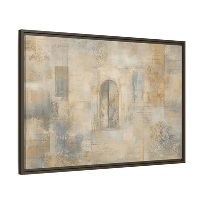 Main Mockup. Vintage Arched Window Vintage Neutral Tones shown as stretched canvas wall art