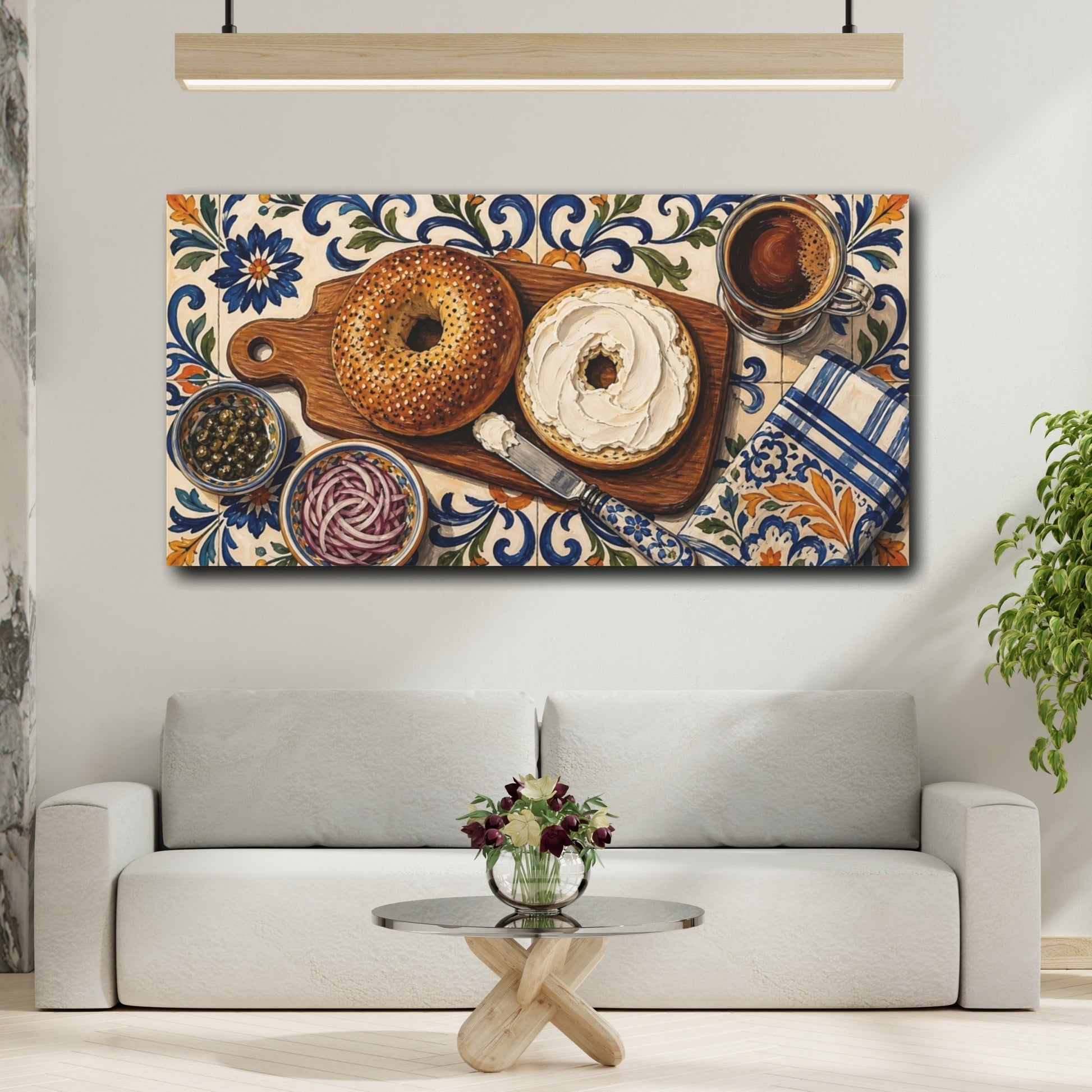Mockup 2. Vintage Bagels Bagel Breakfast shown as canvas print