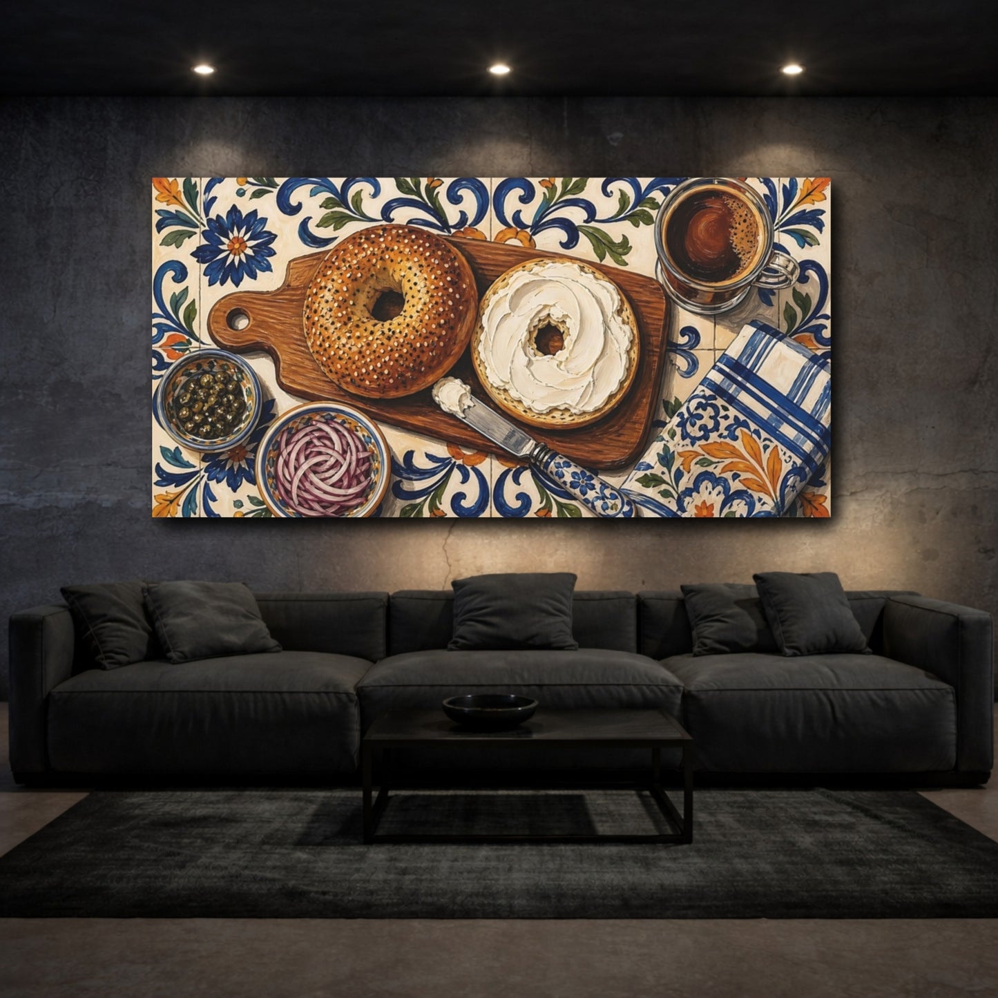 Mockup 3. Vintage Bagels Bagel Breakfast shown as canvas print