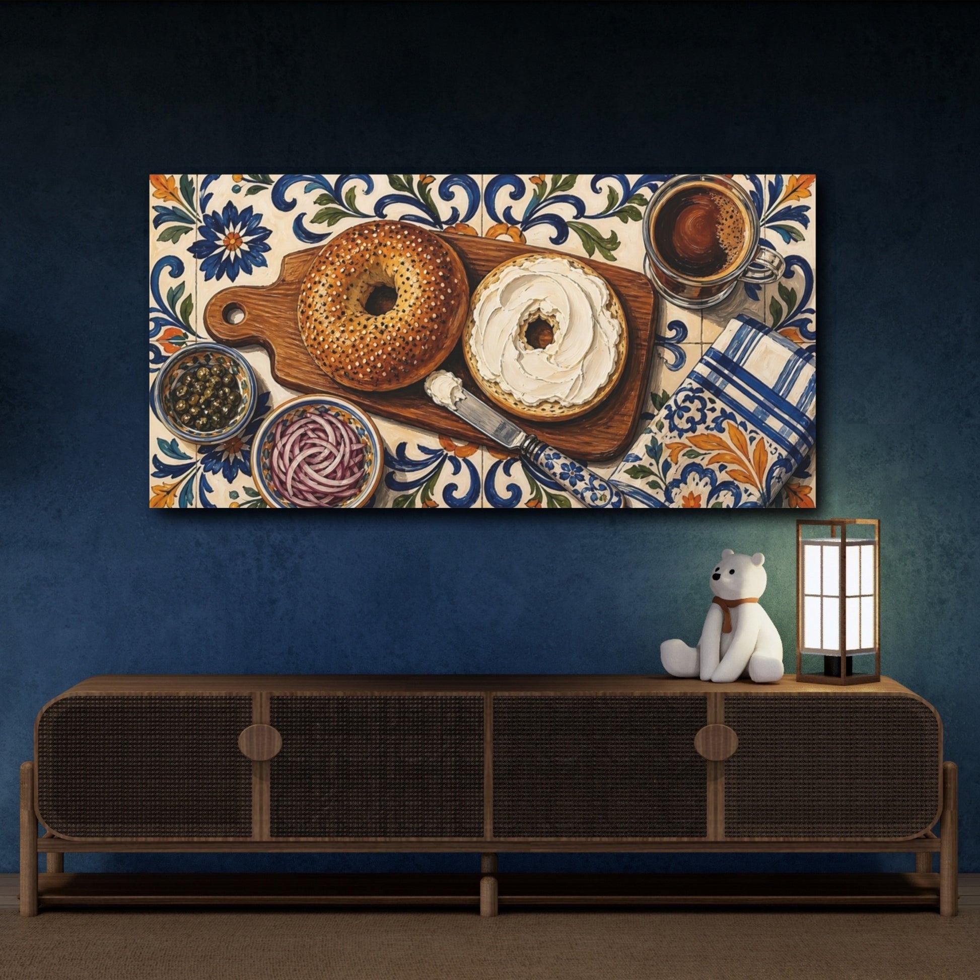 Mockup 4. Vintage Bagels Bagel Breakfast shown as canvas print