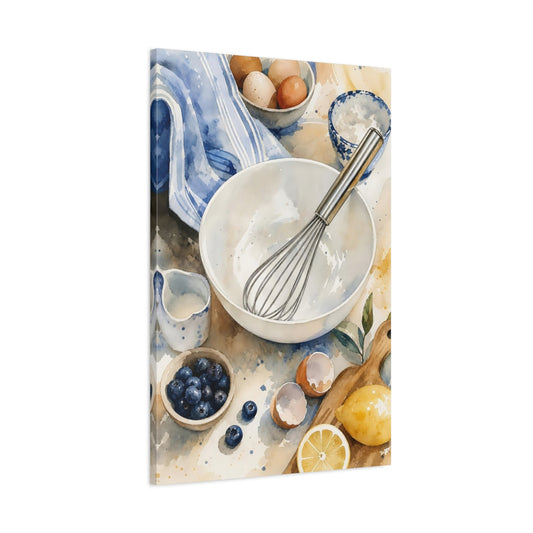 Main Mockup. Vintage Baking Essentials Watercolor Baking shown as stretched canvas wall art