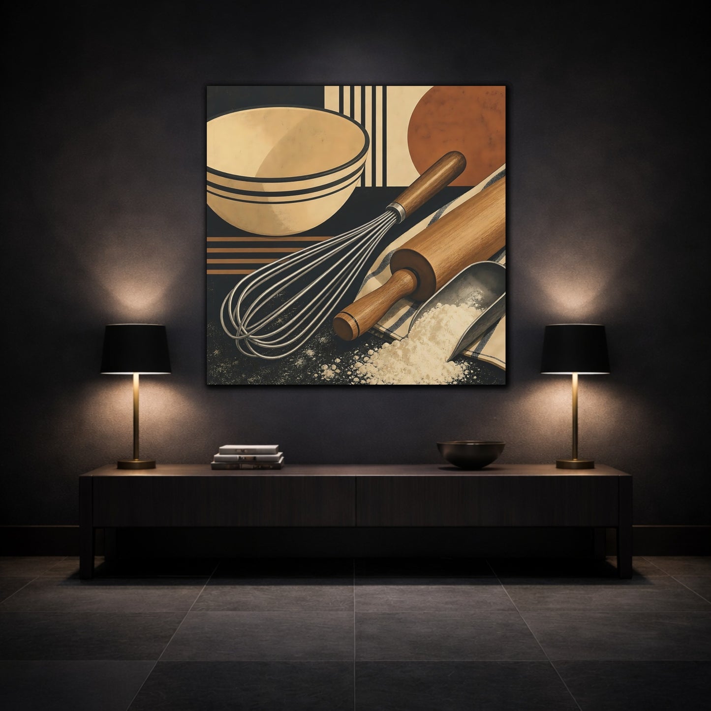 Mockup 3. Vintage Baking Tools Baking Utensils shown as stretched canvas wall art