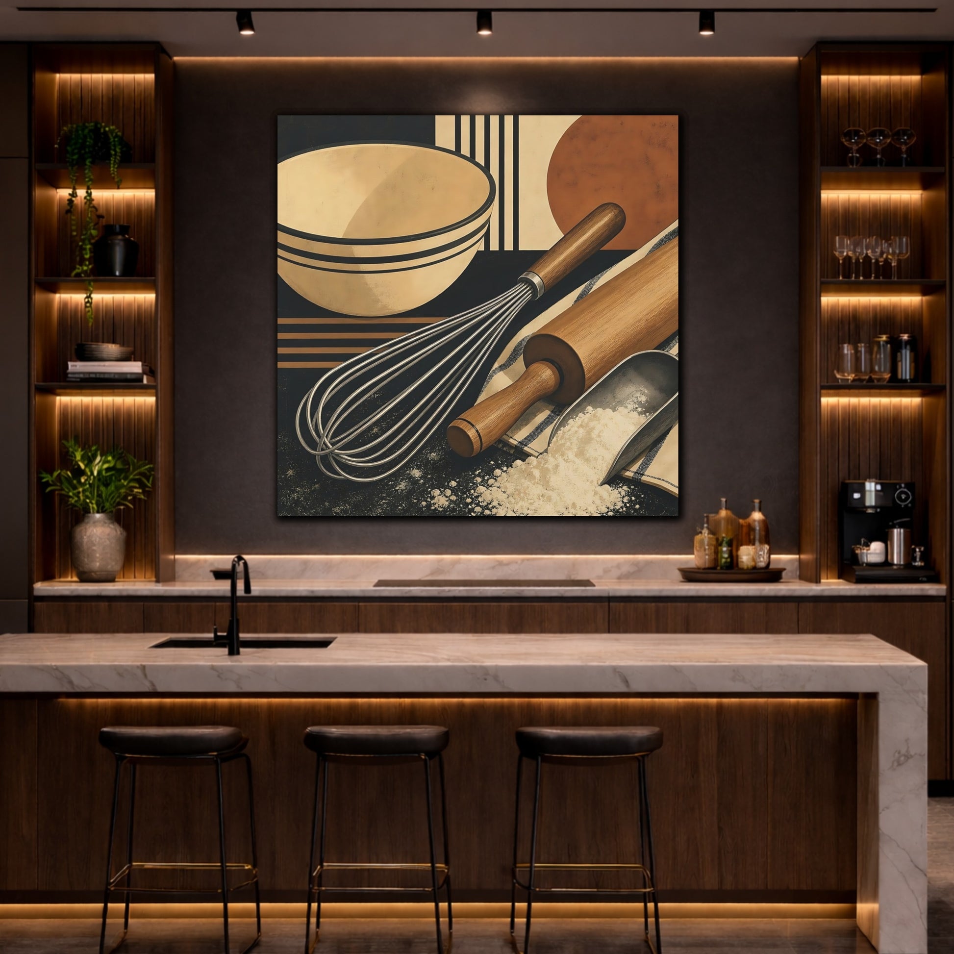 Mockup 4. Vintage Baking Tools Baking Utensils shown as stretched canvas wall art