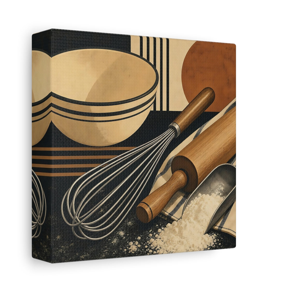 Side Mockup 2. Vintage Baking Tools Baking Utensils shown as stretched canvas wall art