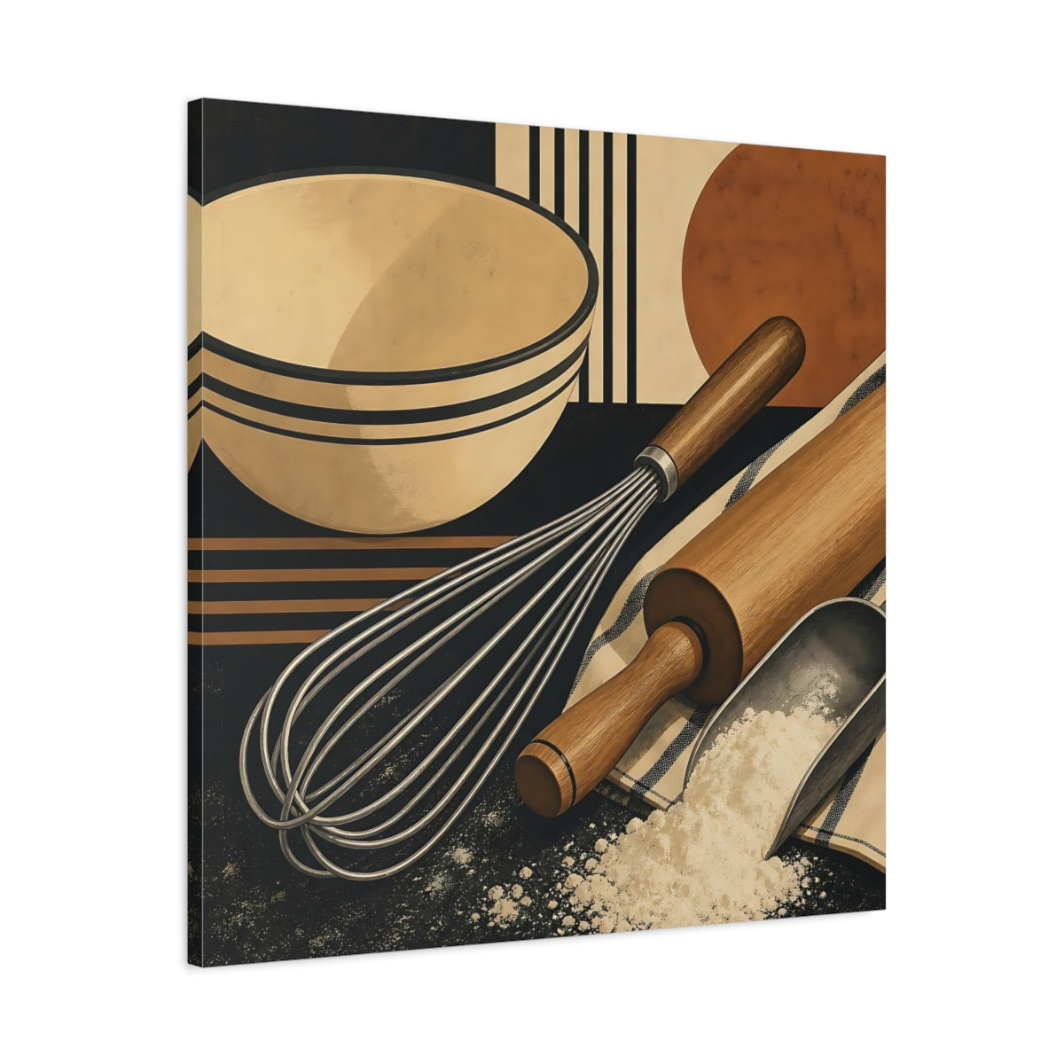 Side Mockup 3. Vintage Baking Tools Baking Utensils shown as stretched canvas wall art