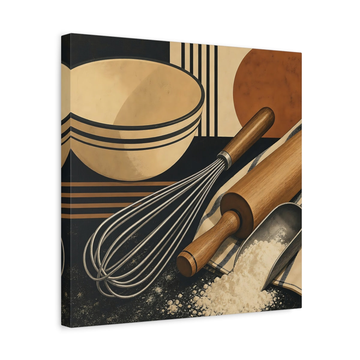 Side Mockup 6. Vintage Baking Tools Baking Utensils shown as stretched canvas wall art