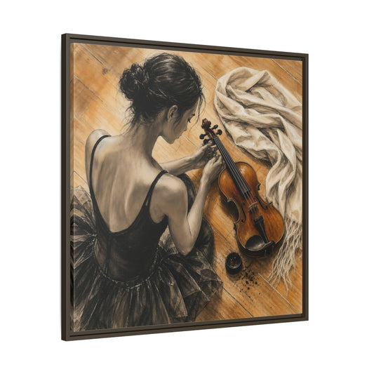Main Mockup. Vintage Ballerina Grayscale Brown Ballerina shown as framed canvas print