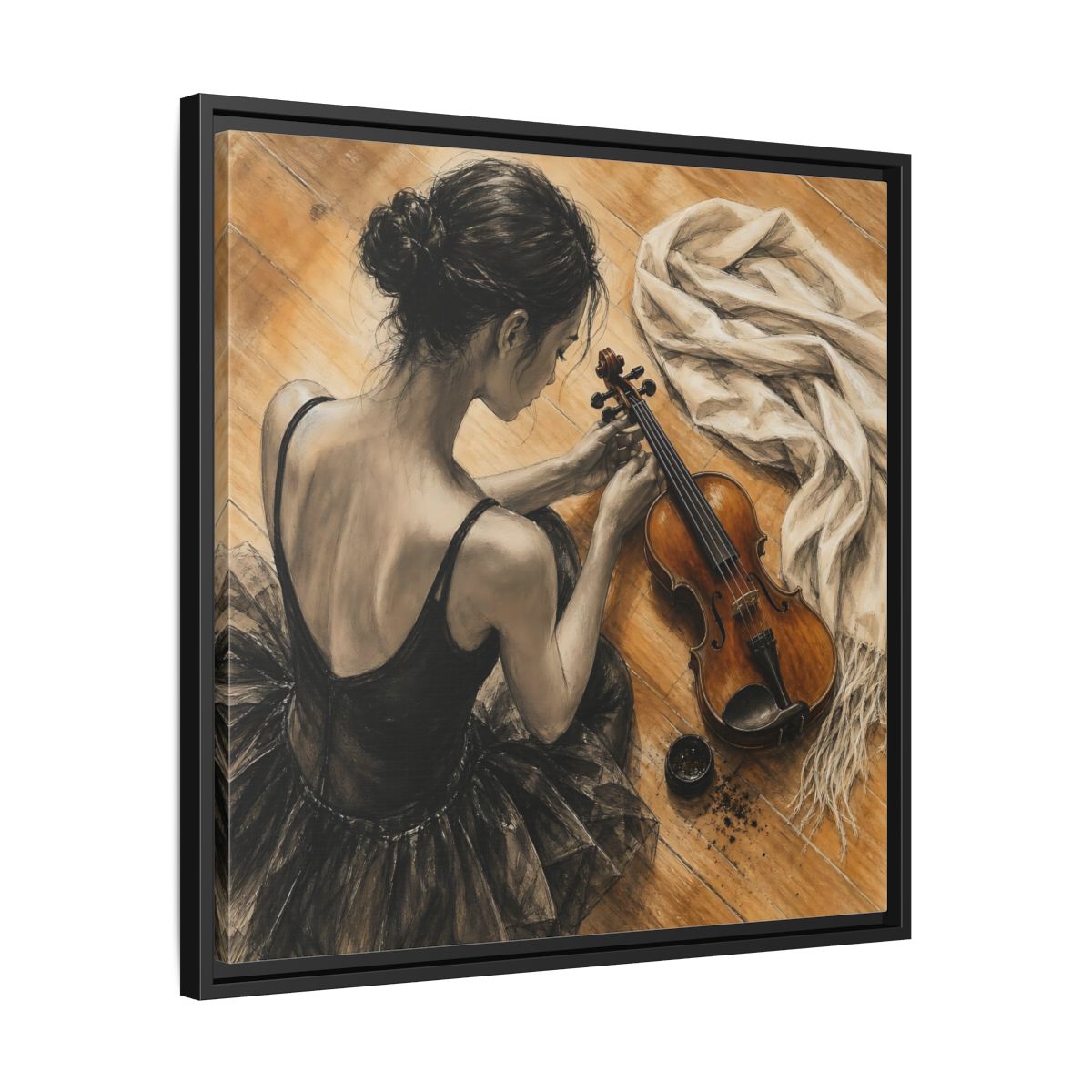 Side Mockup 31. Vintage Ballerina Grayscale Brown Ballerina shown as framed canvas print