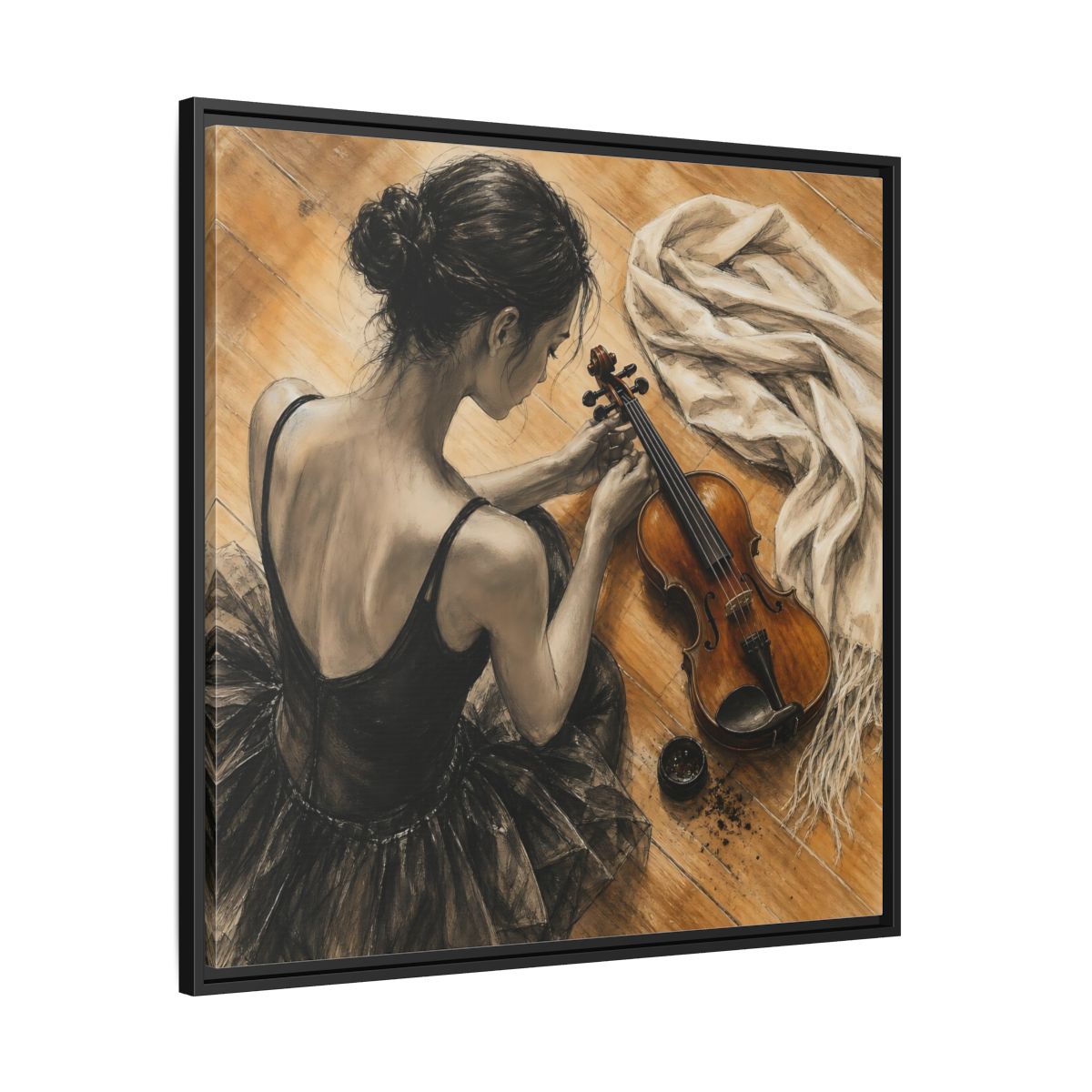 Side Mockup 30. Vintage Ballerina Grayscale Brown Ballerina shown as framed canvas print