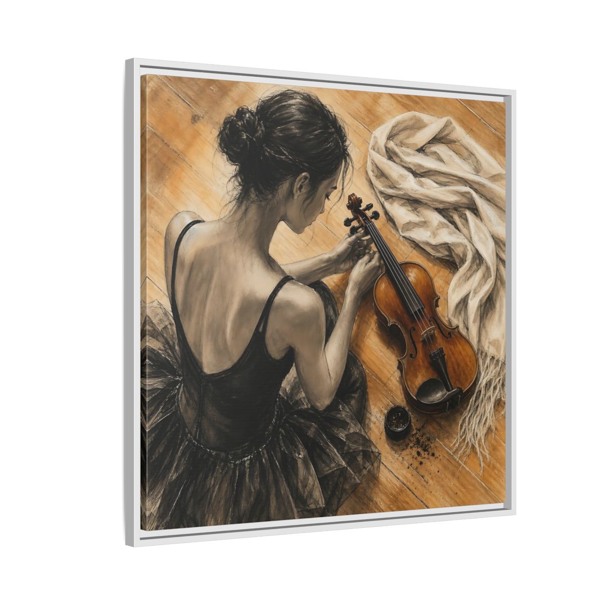 Side Mockup 7. Vintage Ballerina Grayscale Brown Ballerina shown as framed canvas print