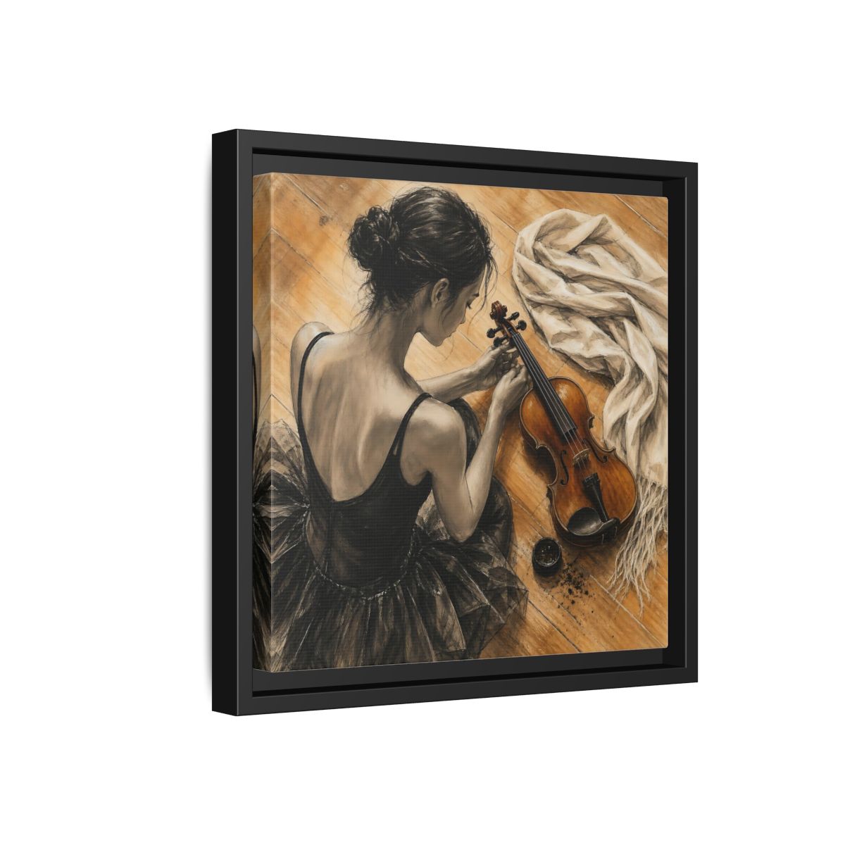 Side Mockup 18. Vintage Ballerina Grayscale Brown Ballerina shown as framed canvas print