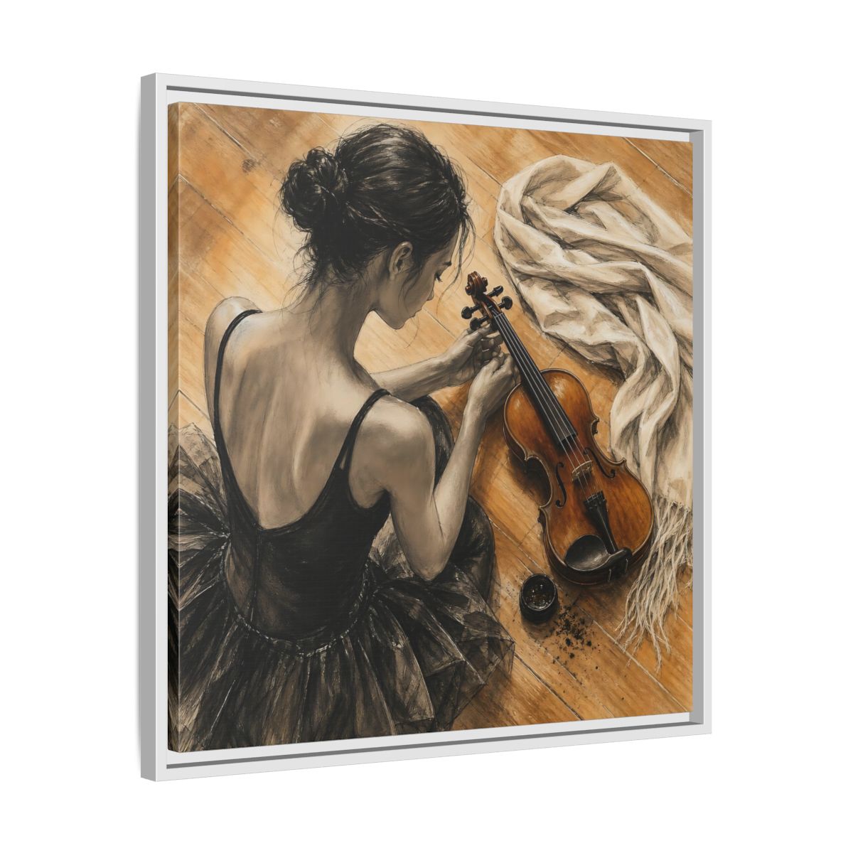 Side Mockup 26. Vintage Ballerina Grayscale Brown Ballerina shown as framed canvas print