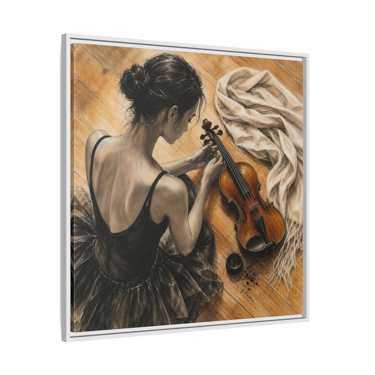 Side Mockup 25. Vintage Ballerina Grayscale Brown Ballerina shown as framed canvas print