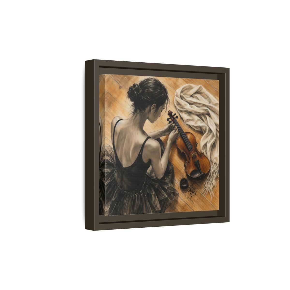 Side Mockup 20. Vintage Ballerina Grayscale Brown Ballerina shown as framed canvas print