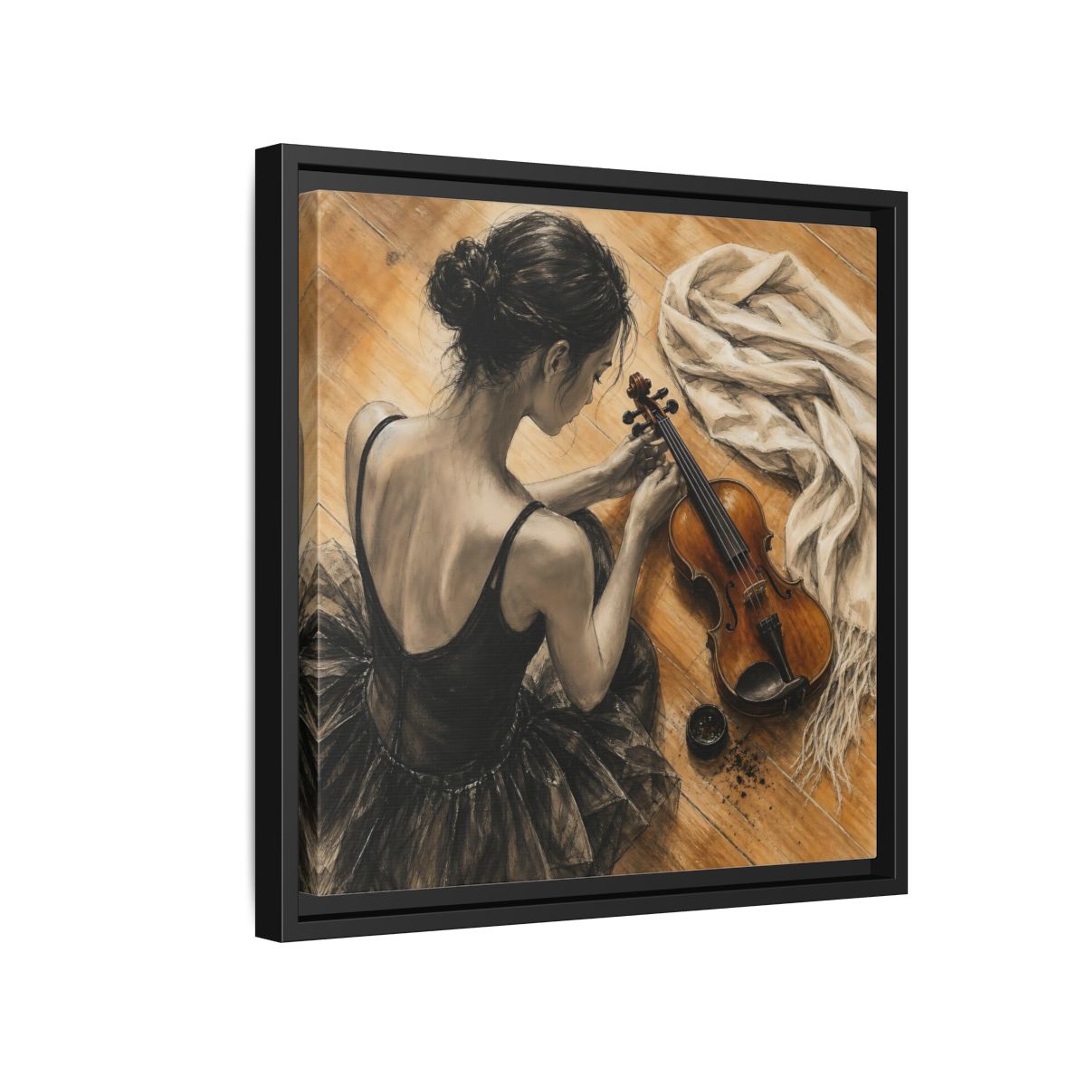 Side Mockup 15. Vintage Ballerina Grayscale Brown Ballerina shown as framed canvas print