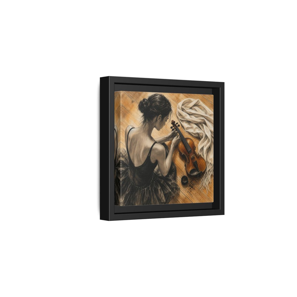 Side Mockup 3. Vintage Ballerina Grayscale Brown Ballerina shown as framed canvas print