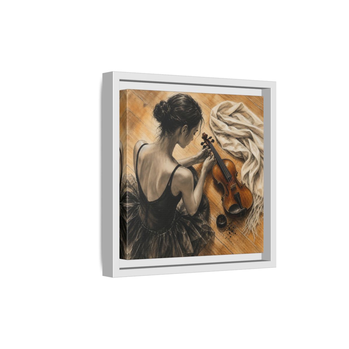 Side Mockup 19. Vintage Ballerina Grayscale Brown Ballerina shown as framed canvas print
