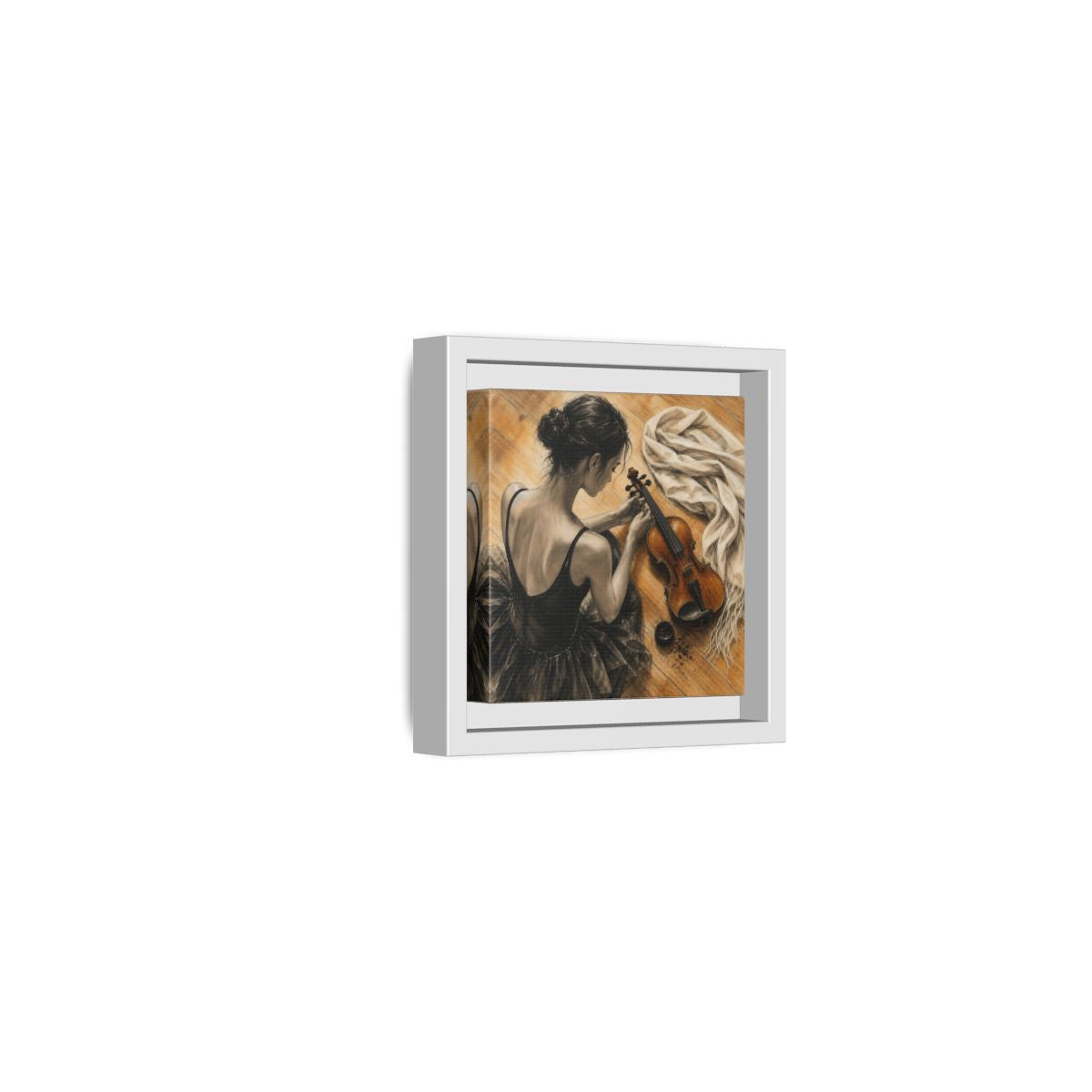 Side Mockup 22. Vintage Ballerina Grayscale Brown Ballerina shown as framed canvas print