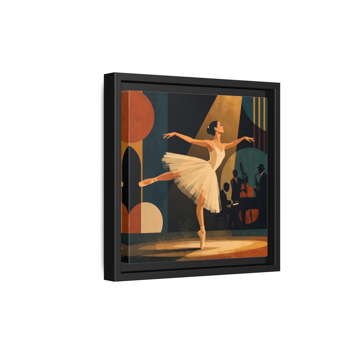 Side Mockup 21. Vintage Ballerina Ballerina Jazz shown as framed canvas print