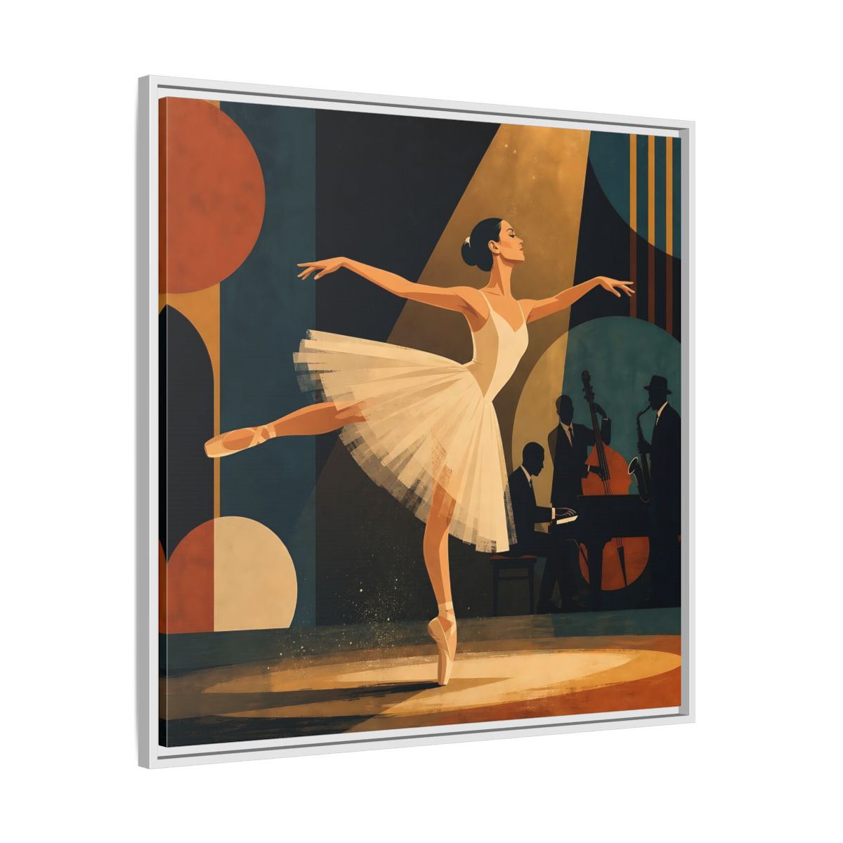 Side Mockup 25. Vintage Ballerina Ballerina Jazz shown as framed canvas print