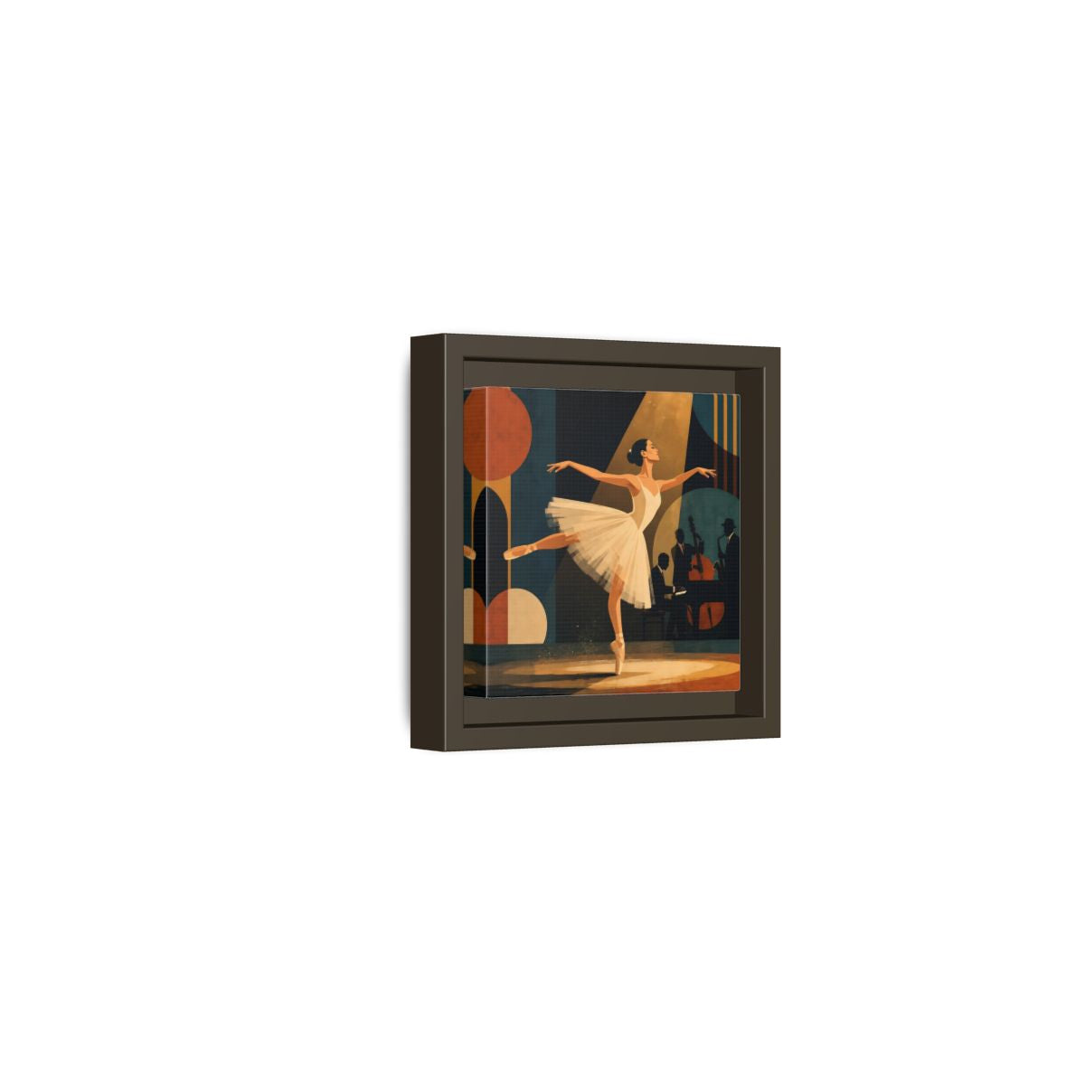 Side Mockup 23. Vintage Ballerina Ballerina Jazz shown as framed canvas print